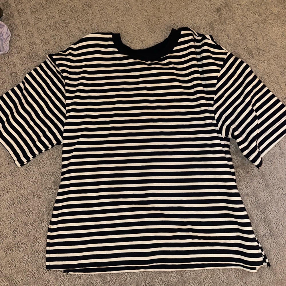 Zara Navy and White Striped Top